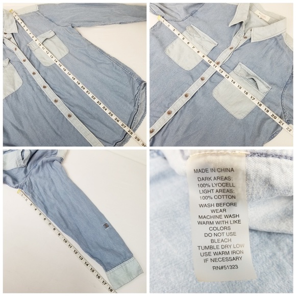 Two By Vince Camuto Chambray Button Down Blouse M - Picture 6 of 6